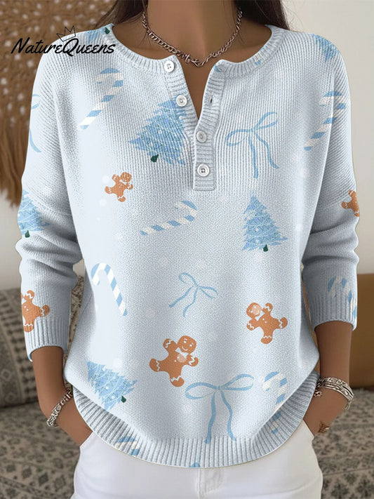 Women's Christmas Tree Pattern Art Print Buttoned Cardigan Sweater