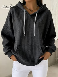 Women's Casual Waffle Jacquard Multicolor Hoodie