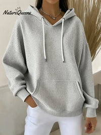 Women's Casual Waffle Jacquard Multicolor Hoodie