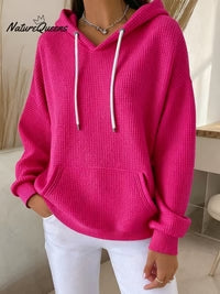 Women's Casual Waffle Jacquard Multicolor Hoodie