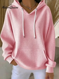 Women's Casual Waffle Jacquard Multicolor Hoodie