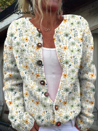 Lovely Meadows Floral Pattern Printed Buttoned Cardigan Sweater